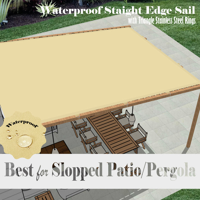 Upgraded Heavy Duty Straight Edge Waterproof Shade Sail Canopy Awning Shelter UV Block Water Resistant, Garden Carport Outdoor Patio all with durable Stainless Rings