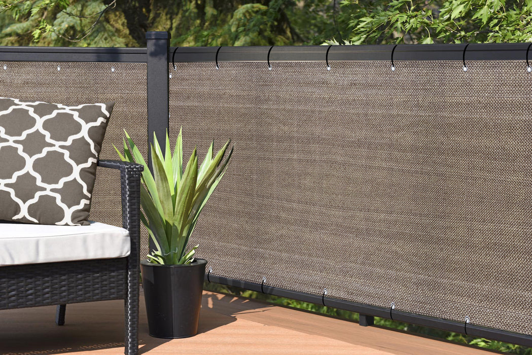 2ft, 3ft, 4ft, 5ft, 6ft, 8ft and 10ft Tall Commercial Balcony Windscreen Fence Privacy Screen Cover Reinforced with Hems and Grommets on 4 sides – Walnut