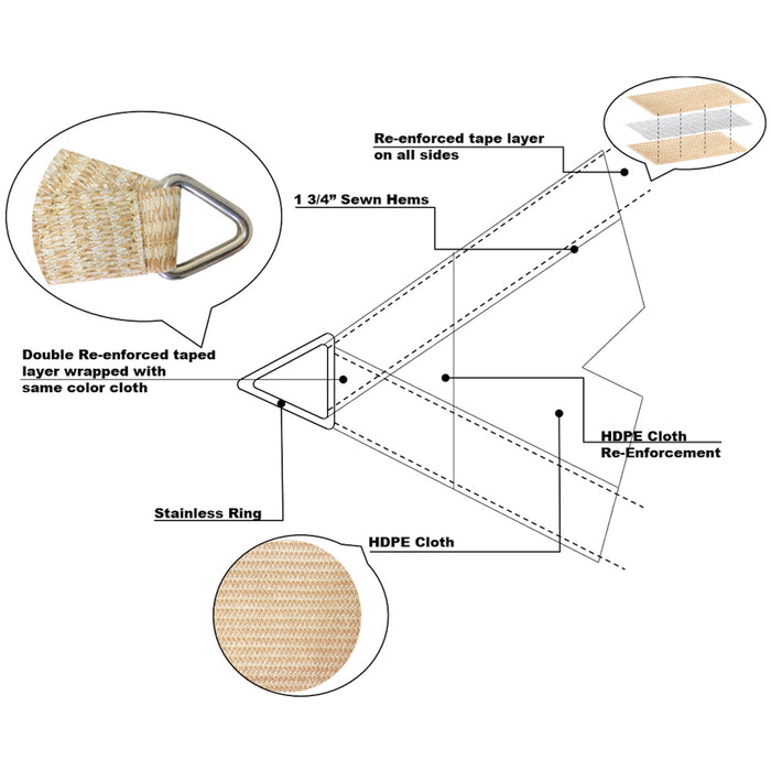 Permeable Sun Shade Sail Rectangle Canopy- UV Block Fabric Durable Patio Outdoor – Beige