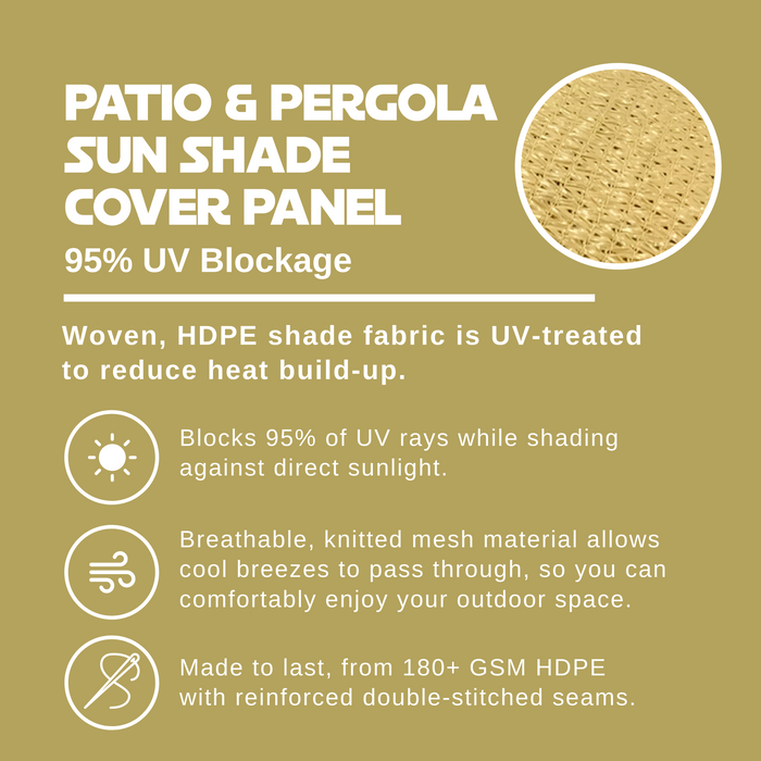 HDPE Pergola & Patio Sun Shade Cover Panel 90% Shade Cloth with Grommets - Sand