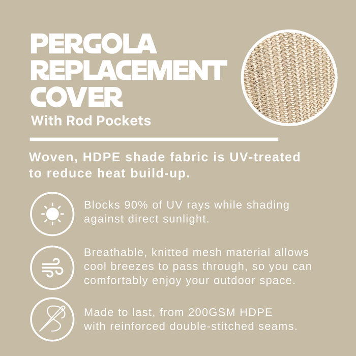 HDPE Breathable Pergola Shade Cover Replacement with Rod Pockets – Beige