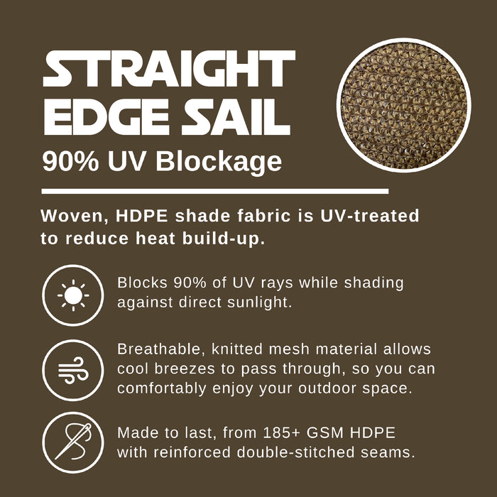 Heavy Duty Straight-Edge Rectangle Sail with Grommets on 4 Sides – Brown