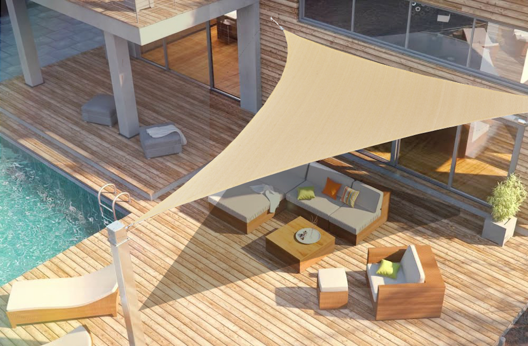 HDPE Permeable Triangle Sun Shade Sail Canopy Shade Awning Cover  – Beige
