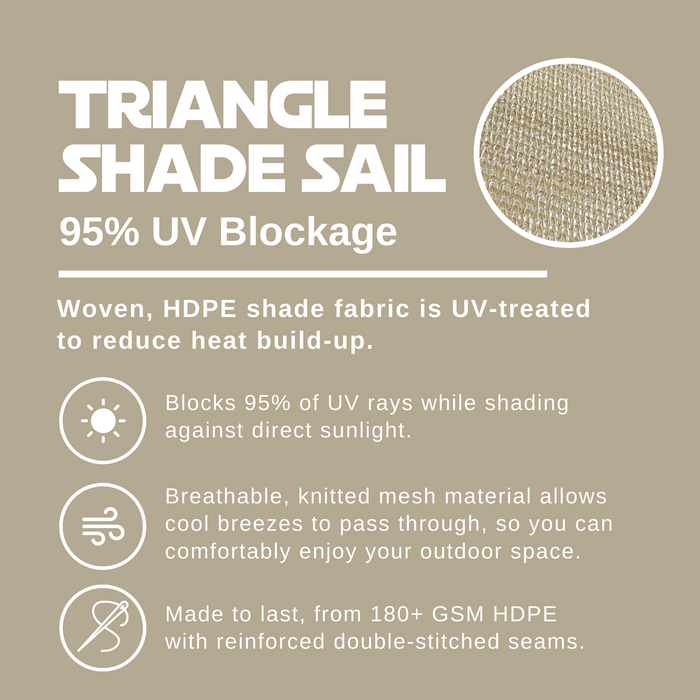 HDPE Permeable Triangle Sun Shade Sail Canopy Shade Awning Cover  – Beige