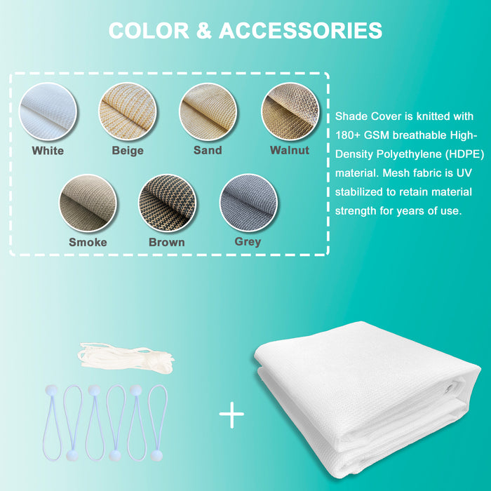 HDPE Pergola & Patio Sun Shade Cover Panel 90% Shade Cloth with Grommets – White