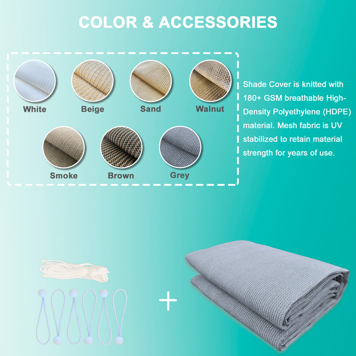 HDPE Pergola & Patio Sun Shade Cover Panel 90% Shade Cloth with Grommets – Grey