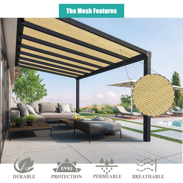 HDPE Pergola & Patio Sun Shade Cover Panel 90% Shade Cloth with Grommets - Sand