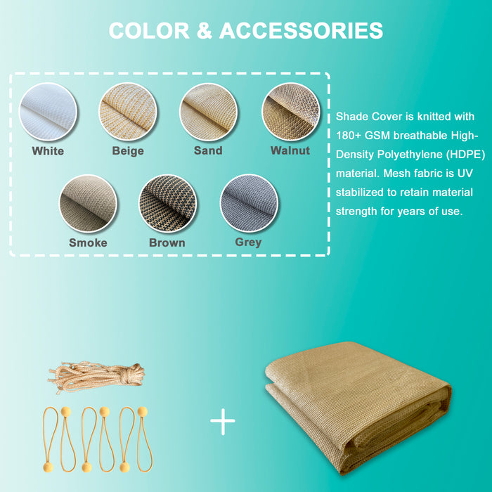 HDPE Pergola & Patio Sun Shade Cover Panel 90% Shade Cloth with Grommets - Sand