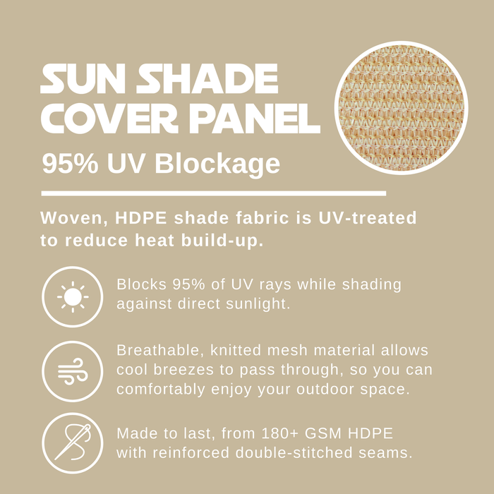 HDPE Sun Shade Cover Panel with 3-Side Grommets & 1-Side Rod Pocket – Beige