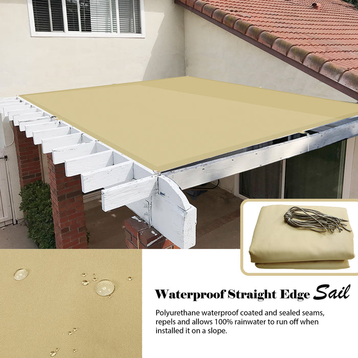 Upgraded Heavy Duty Straight Edge Waterproof Shade Sail all with Stainless Rings - Sand