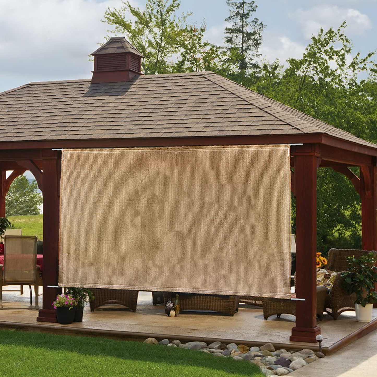 HDPE Sun Shade Cover Panel with 2-Side Rod Pockets – Beige
