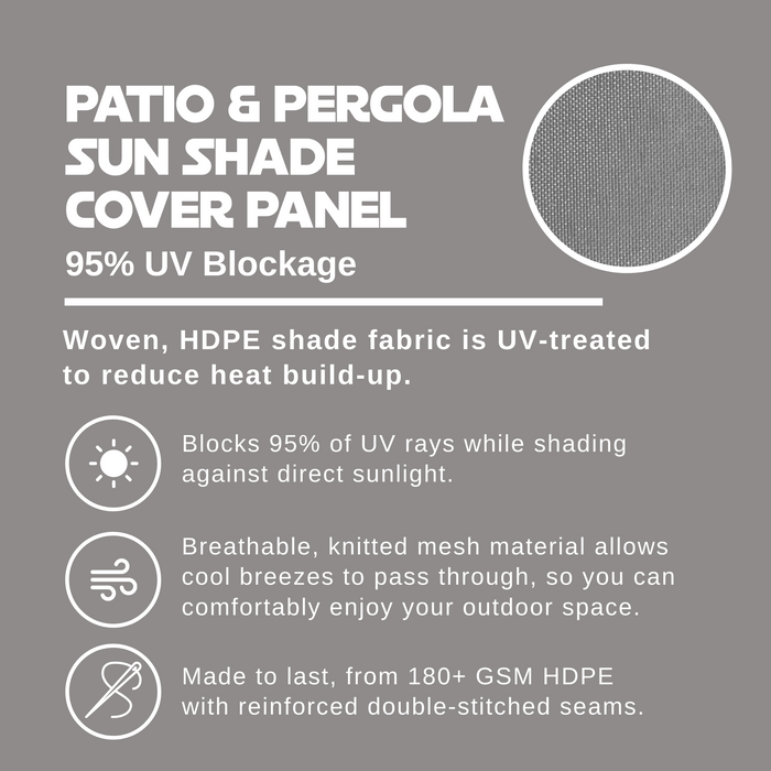 HDPE Pergola & Patio Sun Shade Cover Panel 90% Shade Cloth with Grommets – Grey