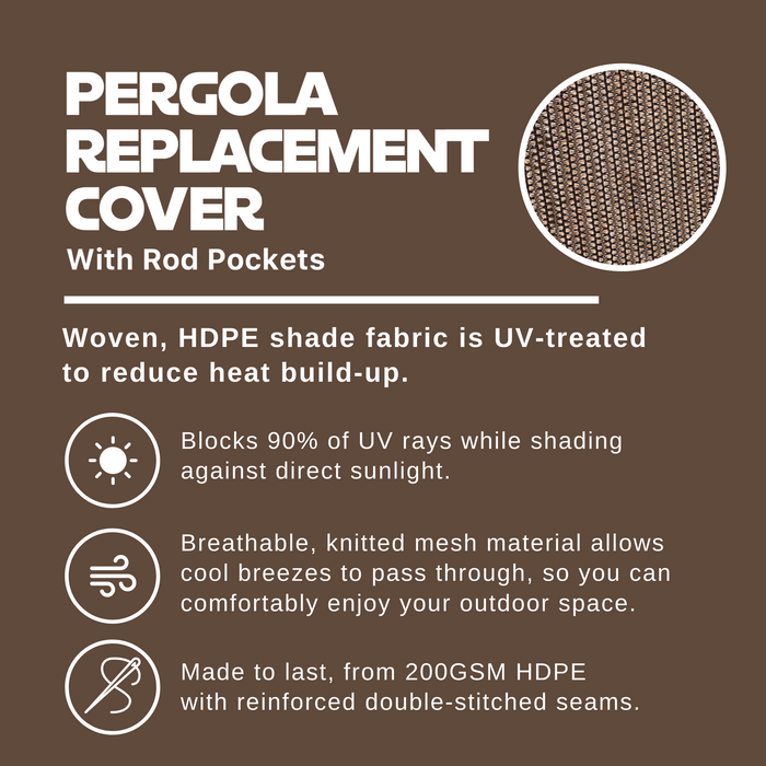 HDPE Breathable Pergola Shade Cover Replacement with Rod Pockets – Brown