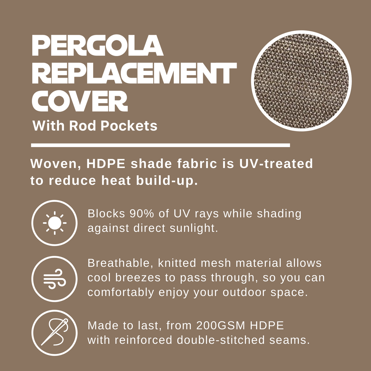 HDPE Breathable Pergola Shade Cover Replacement with Rod Pockets – Walnut