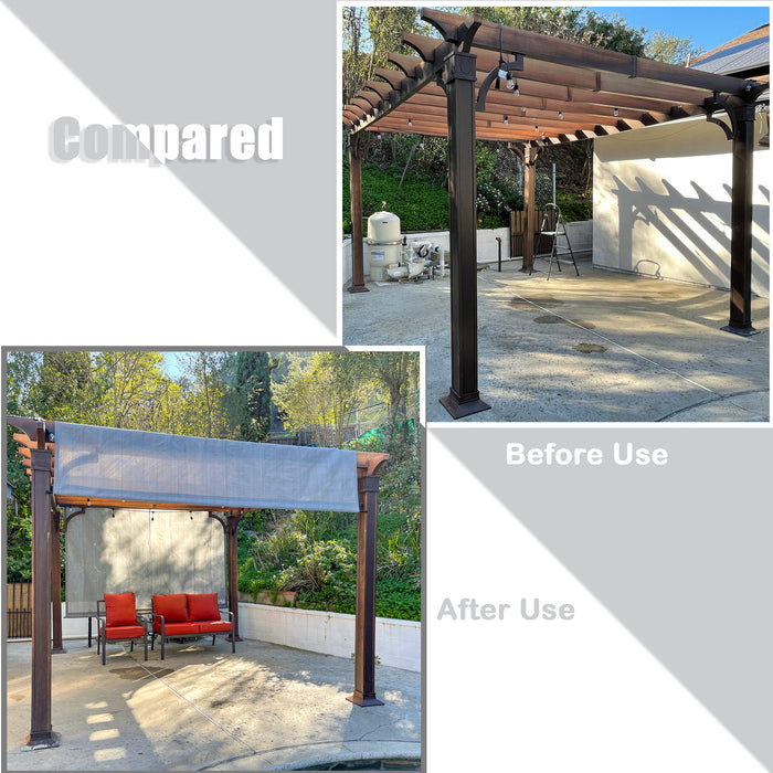 Breathable Pergola Shade Cover Replacement - Pergola Replacement Canopy Adjustable Sun Shade Cover with Heavy Duty Metal Weighted Rods - Grey