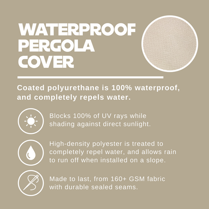 Waterproof Pergola Shade Cover Replacement Canopy with Rod Pockets – Beige