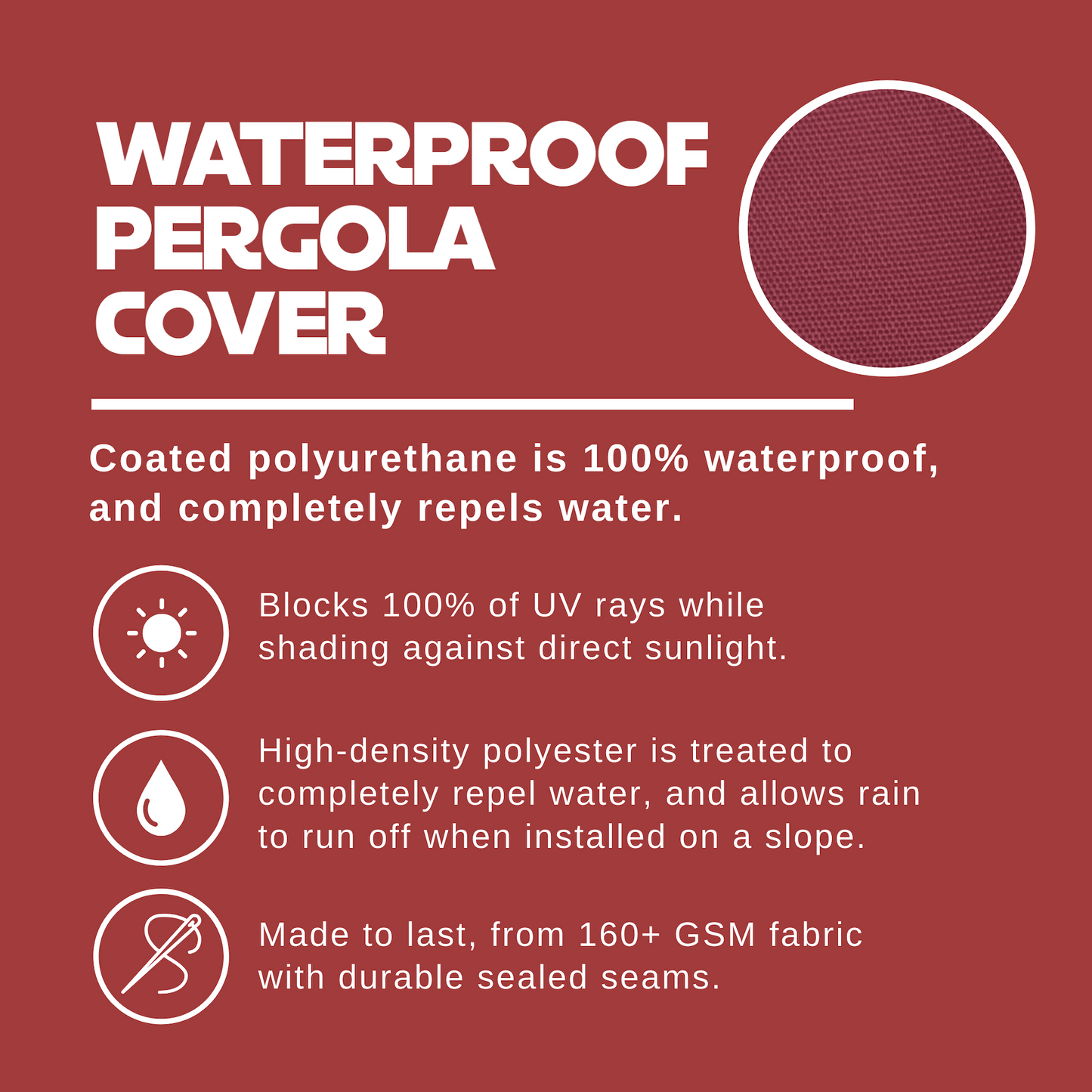 Waterproof Pergola Shade Cover Replacement Canopy with Rod Pockets – Burgundy Red