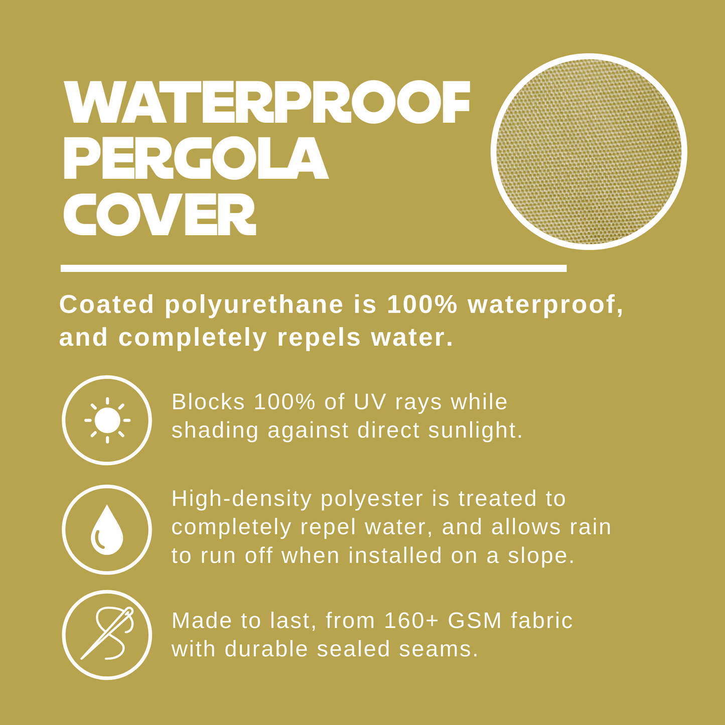 Waterproof Pergola Shade Cover Replacement Canopy with Rod Pockets – Sand